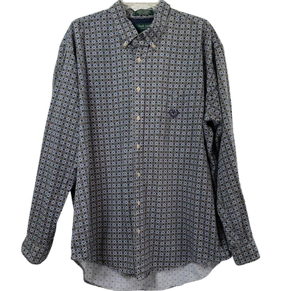 Vintage Hunt Club Men Shirt Size XXLT Medallion Print Long Sleeve Button Up Logo